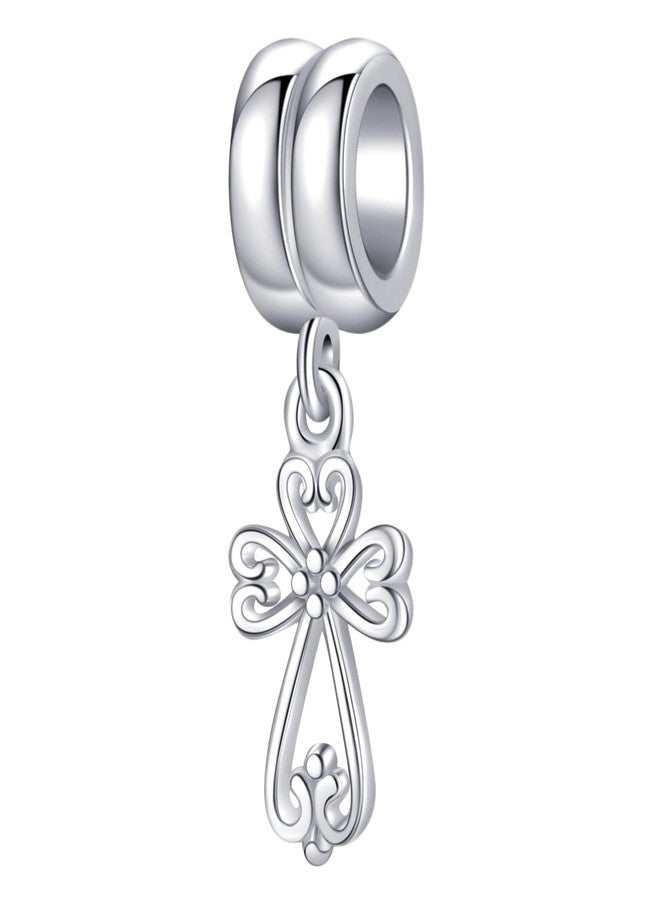 LAMOONY Filigree Heart Cross Charm 925 Sterling Silver Bible Bead Keep Faith Anniversary Christmas Pendant for Pandora Bracelets - Image 1